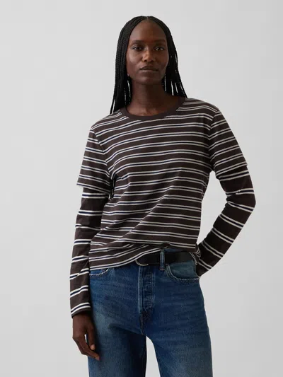 Gap Organic Cotton Vintagesoft Double-layer T-shirt In Brown & Off White Stripe