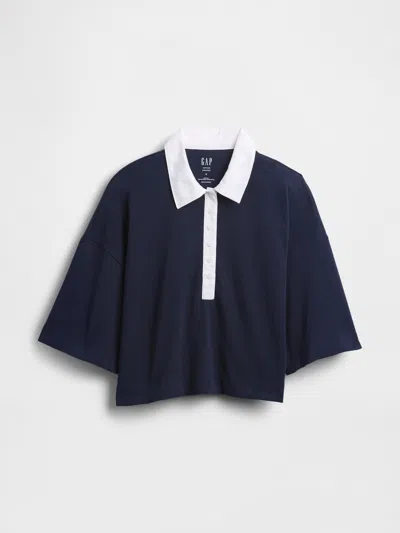 Gap Organic Cotton Vintagesoft Heavyweight Cropped Polo Shirt Shirt