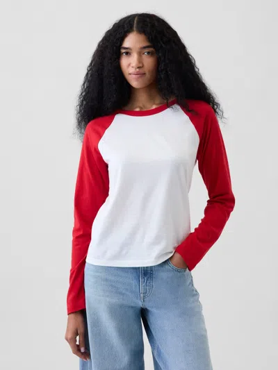 Gap Organic Cotton Vintagesoft Raglan T-shirt In Fresh White & Red