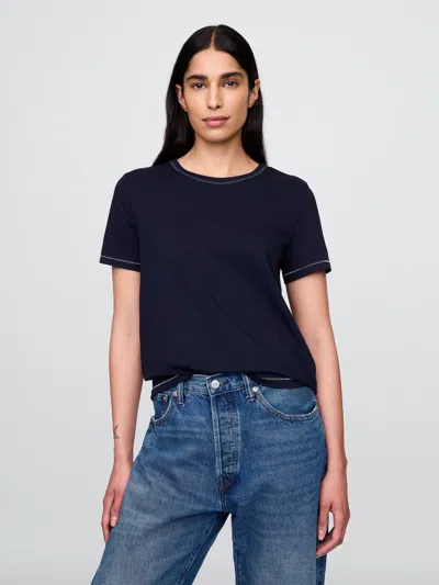 Gap Organic Cotton Vintagesoft T-shirt In Navy Blue With White Trim