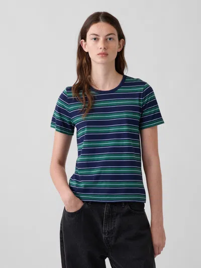 Gap Organic Cotton Vintagesoft T-shirt In Navy Blue & Green Stripe
