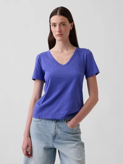 Gap Organic Cotton Vintagesoft V-neck T-shirt In Blue