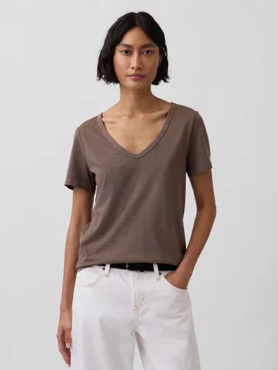 Gap Organic Cotton Vintagesoft V-neck T-shirt In Brown