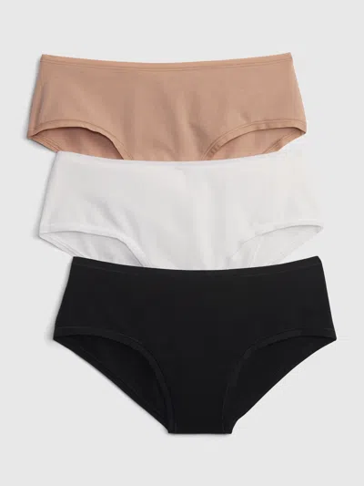 Gap Organic Stretch Cotton Hipster (3-pack) In Brush Beige/ White/ & Black