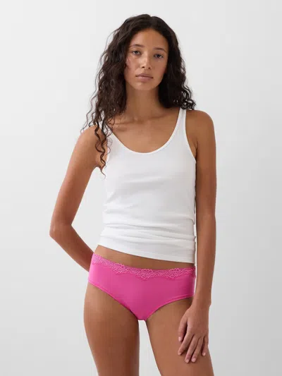 Gap Organic Stretch Cotton Lace-trim Hipster In Pink