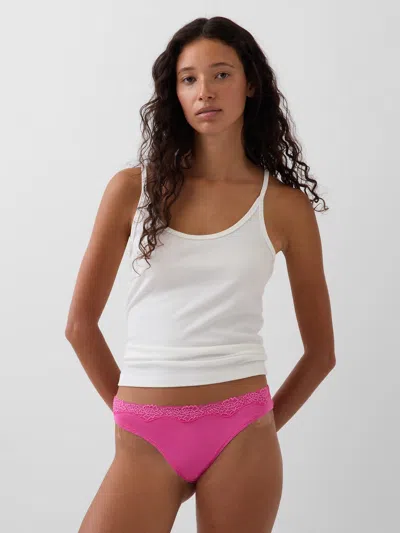 Gap Organic Stretch Cotton Lace-trim Thong In Pink