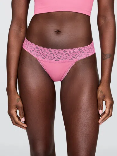 Gap Organic Stretch Cotton Lace-trim Thong In Raspberry Pink