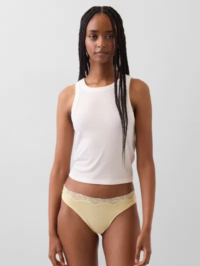 Gap Organic Stretch Cotton Lace-trim Thong In Yellow