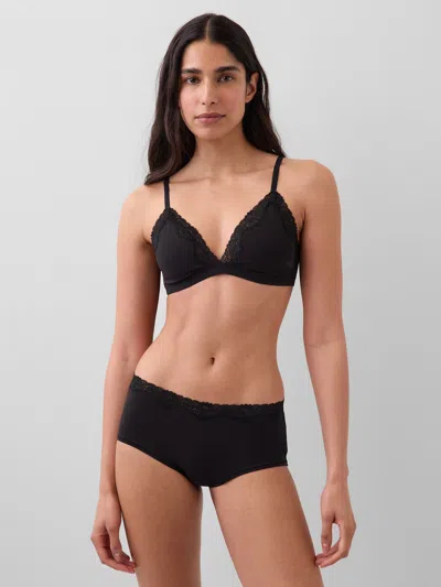 Gap Organic Stretch Cotton Lace-trim Triangle Bra In Black