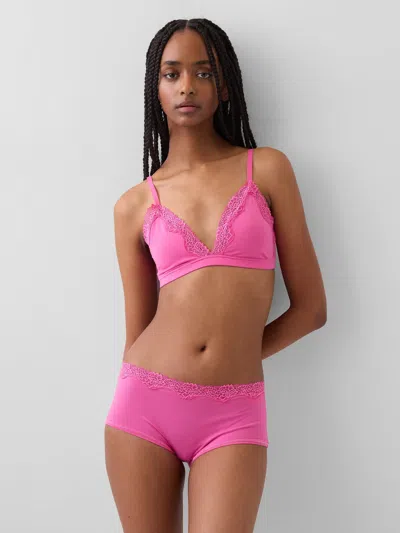 Gap Organic Stretch Cotton Lace-trim Triangle Bra In Pink