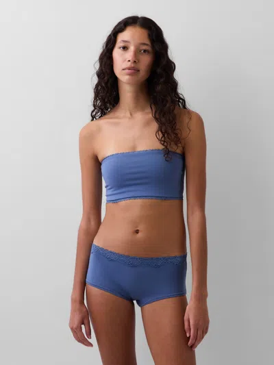Gap Organic Stretch Cotton Lace-trim Bandeau Bralette In Blue