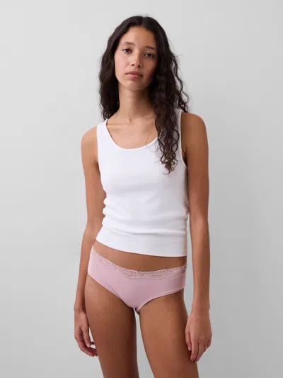 Gap Organic Stretch Cotton Lace-trim Hipster In Pink