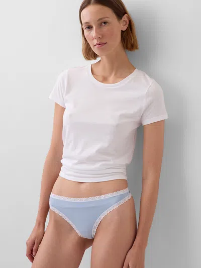 Gap Organic Stretch Cotton Lace-trim Thong In Blue