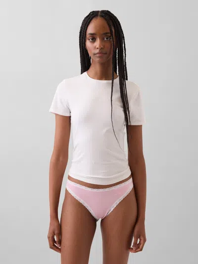 Gap Organic Stretch Cotton Lace-trim Thong In Pink