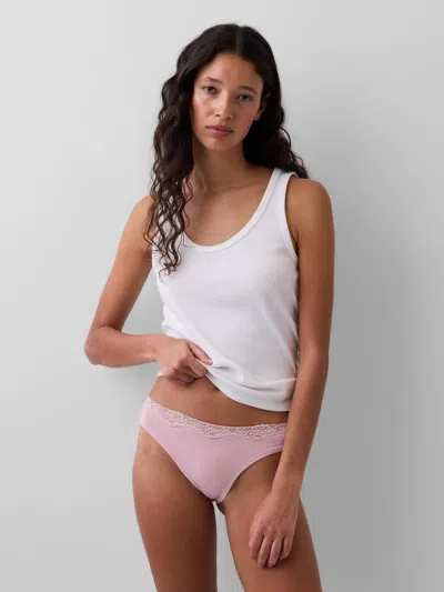 Gap Organic Stretch Cotton Lace-trim Thong In Pink