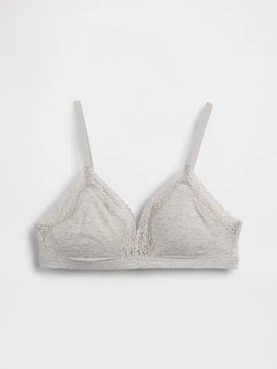 Gap Organic Stretch Cotton Lace-trim Triangle Bra In Gray