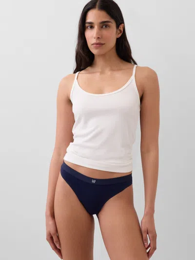 Gap Organic Stretch Cotton Logo Thong In Blue