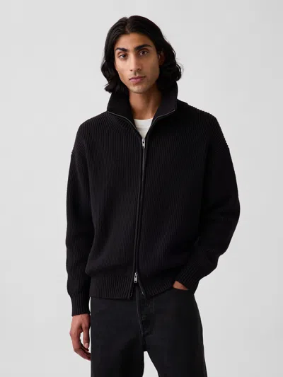 Gap Oversized Double-zip Cardigan Sweater In Black