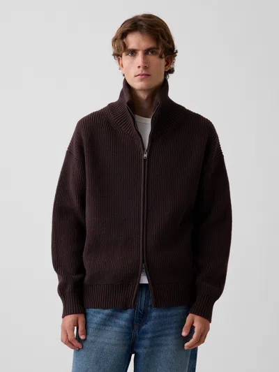 Gap Oversized Double-zip Cardigan Sweater In Terra Brown