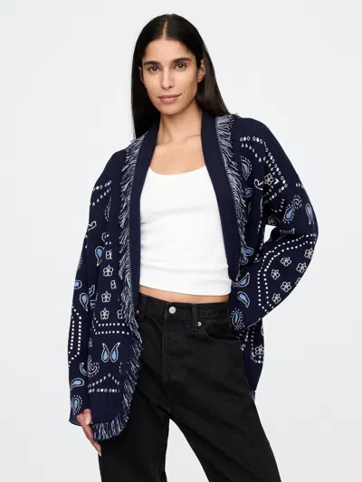 Gap Oversized Fringe Shawl Cardigan In Navy Blue