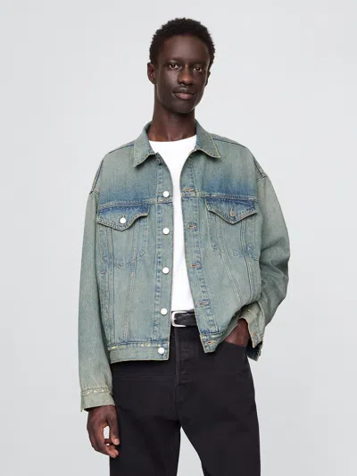 Gap Oversized Icon Denim Jacket In Worn Medium Blue
