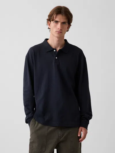 Gap Oversized Pique Polo Shirt Shirt In Moonless Black Night