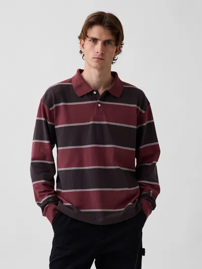 Gap Oversized Pique Polo Shirt Shirt In Purple Burgundy Stripe