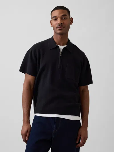 Gap Oversized Quarter-zip Pocket Polo Shirt Sweater In Black