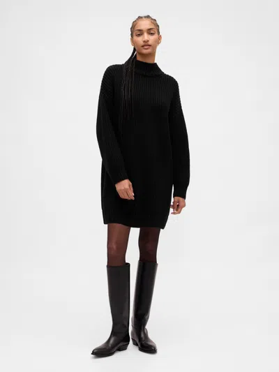 Gap Oversized Turtleneck Mini Sweater Dress In Black