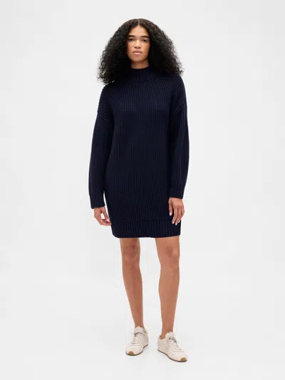 Gap Oversized Turtleneck Mini Sweater Dress In Blue