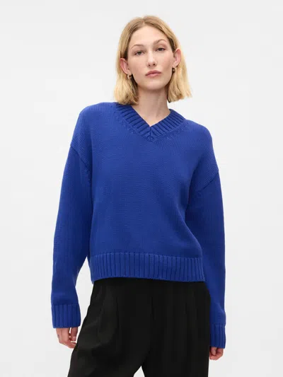 Gap Oversized V-neck Sweater In Rolling Bay Blue