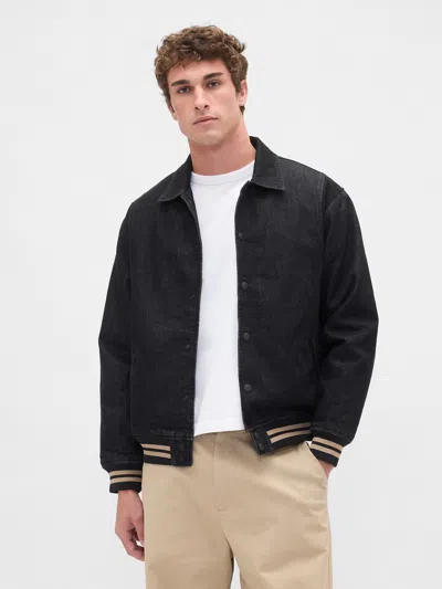 Gap Oversized Varsity Denim Jacket In Black