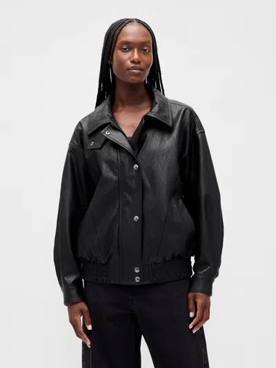 Gap Oversized Vegan Leather Jacket In Black