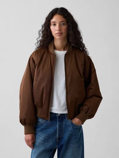 Gap Padded Satin Bomber Jacket In Desert Palm Brown
