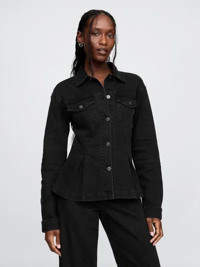 Gap Peplum Denim Jacket In Black Wash