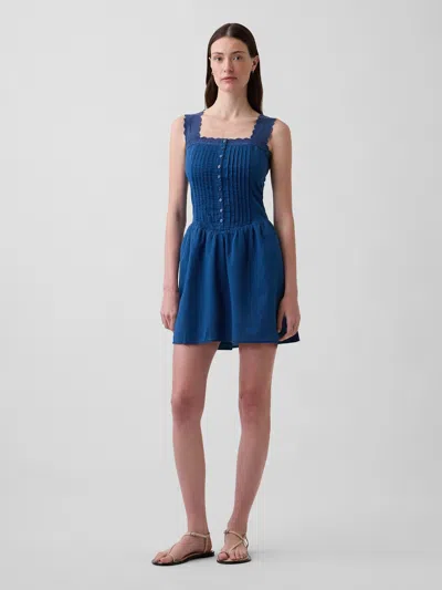 Gap Pintuck Drop-waist Mini Dress In Blue