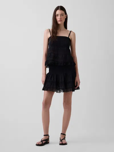 Gap Pintuck Lace-trim Easy Mini Skirt In Black