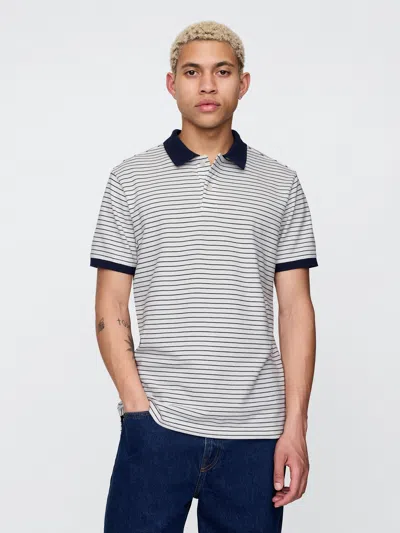 Gap Pique Polo Shirt Shirt In White Navy Stripe