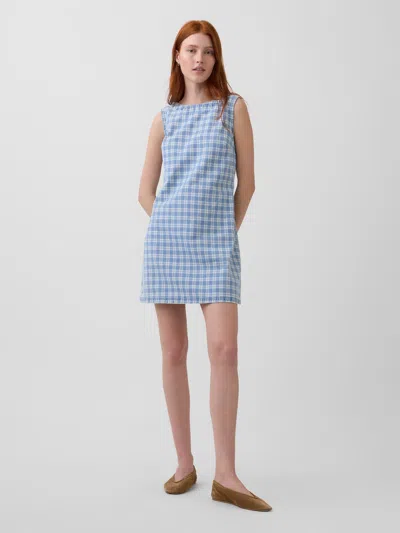 Gap Plaid Denim Mini Shift Dress In Blue