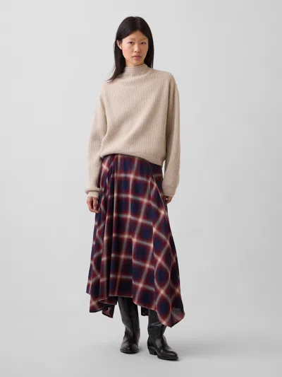 Gap Plaid Maxi Handkerchief Skirt In Navy Blue & Red Plaid