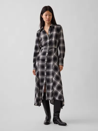 Gap Plaid Maxi Shirtdress In Black Plaid