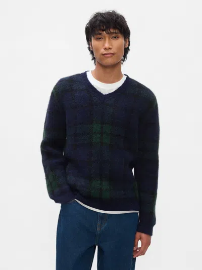 Gap Plaid V-neck Sweater In Blue Plaid