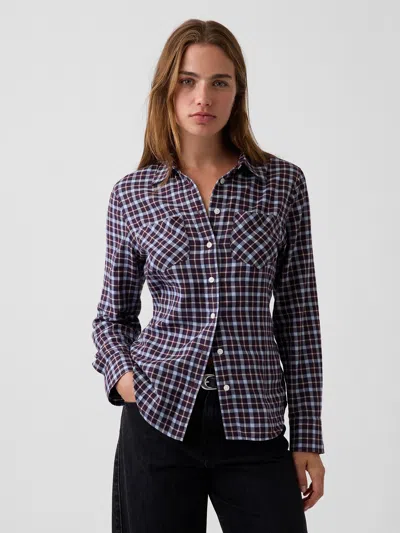 Gap Plaid Western Shirt In Blue & Brown Plaid