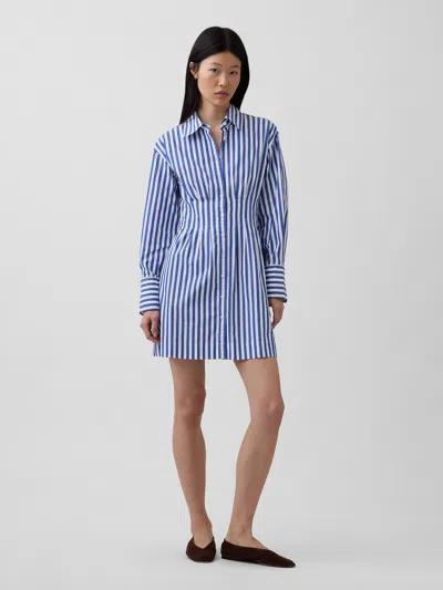 Gap Pleated Mini Shirtdress In Blue