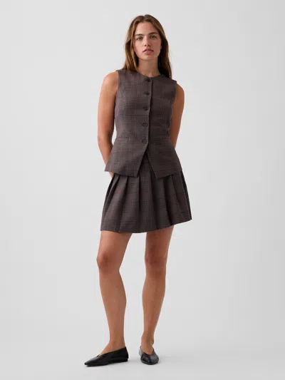 Gap Pleated Mini Skort In Brown Plaid