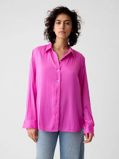 Gap Pleated Satin Boyfriend Shirt In Budding Lilac Pink