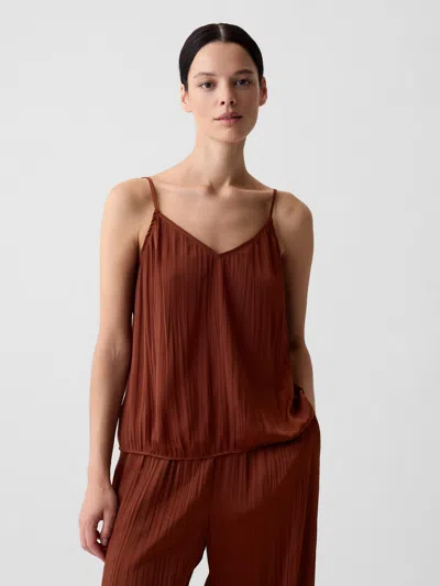 Gap Pleated Satin Cami In Smoked Paprika Brown