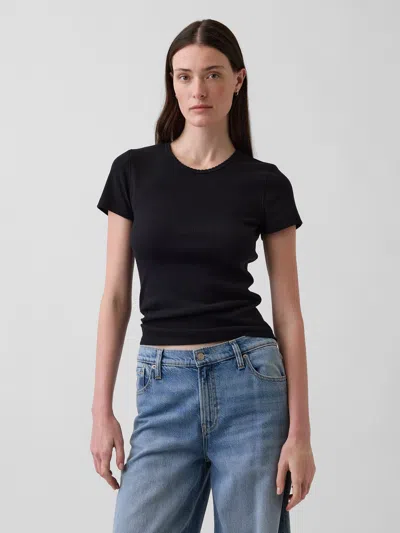 Gap Pointelle Crewneck T-shirt In Black
