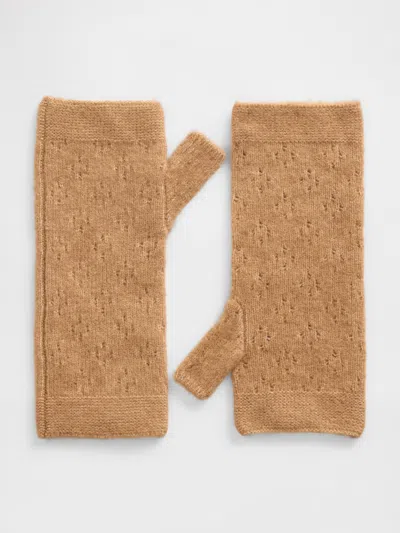 Gap Pointelle Fingerless Mittens In Gold