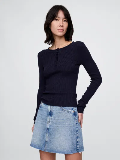 Gap Pointelle Henley Top In Dark Night